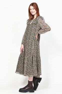 Ketz-Ke Awareness Black Print LS Midi Dress New In