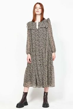 Ketz-Ke Awareness Black Print LS Midi Dress New In