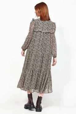 Ketz-Ke Awareness Black Print LS Midi Dress New In