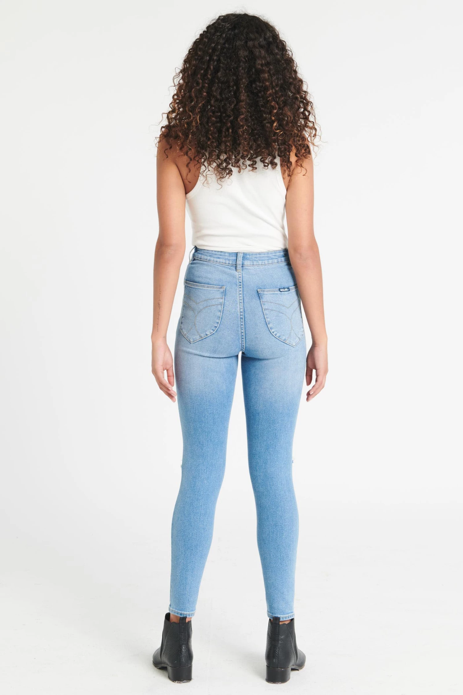 Rollas Eastcoast Ankle Ocean Blue Worn Knee Rip Skinny Denim Jean