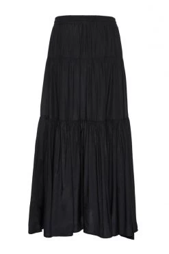 Among The Brave Skirts Sensational Black Tiered Satin Tie Waist Maxi Skirt