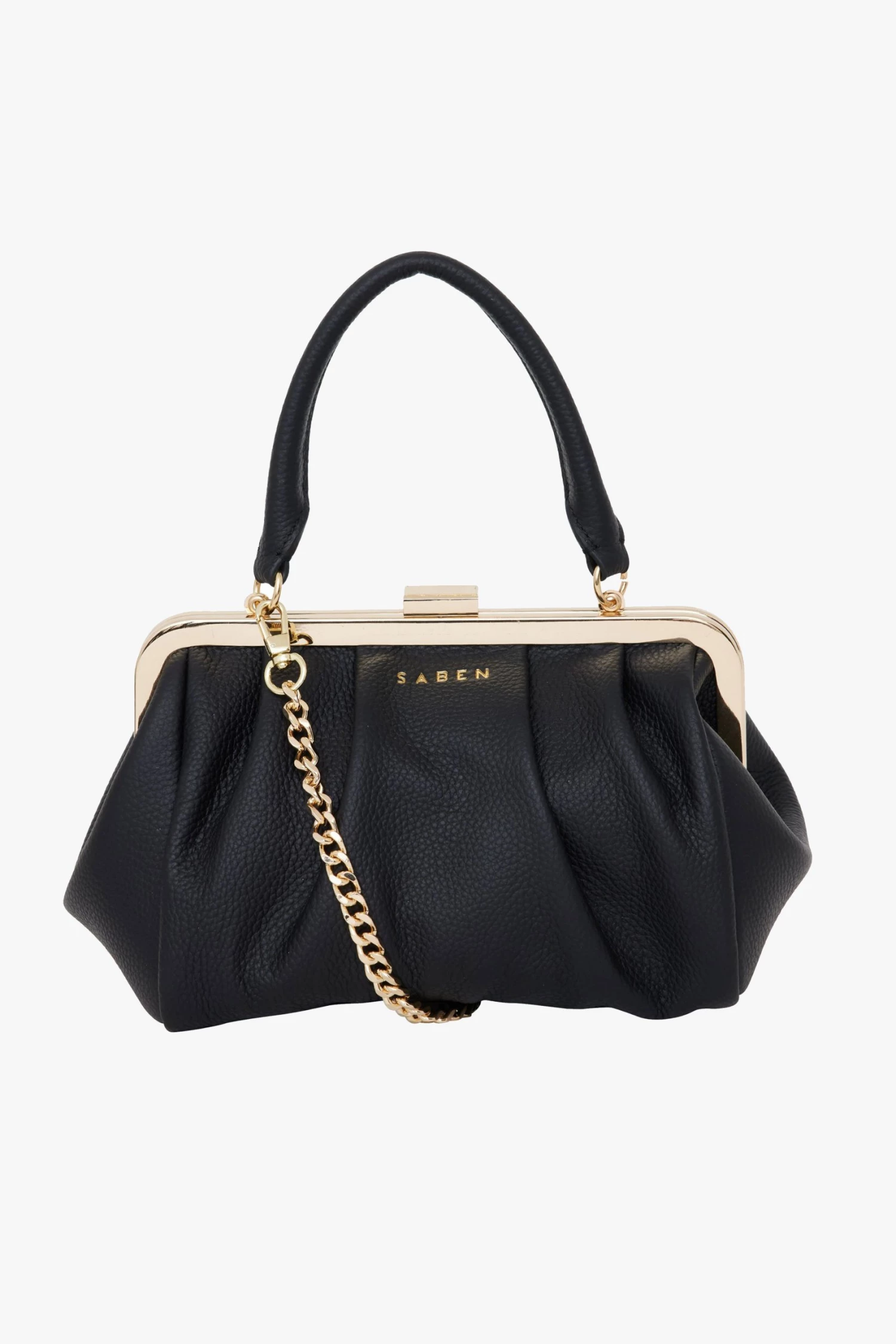 SABEN Bags Gigi Black Leather Vintage Small Frame Bag With Gold Clasp Event-wear Edit