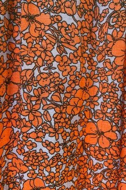 Ketz-Ke Rich Orange Floral V Neck Balloon LS Blouse Tops & Tees