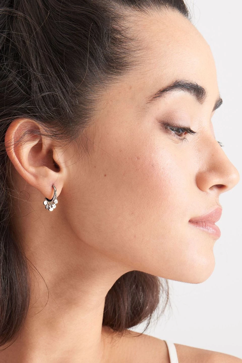 Ania Haie Jewellery Ear We Go Mini Hanging Disc Silver Huggie Hoops Earrings