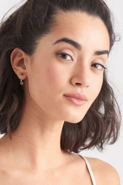 Ania Haie Modern Minimalism Silver Hoop Earrings With Circle Bead Detail