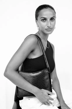 Brie Leon Mila Black Lizard Patent Shoulder Bag