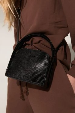 Brie Leon Bags & Wallets Evie Small Crossbody Black Lizard Bag With Top Handle