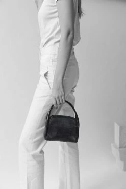 Brie Leon Bags & Wallets Evie Small Crossbody Black Lizard Bag With Top Handle