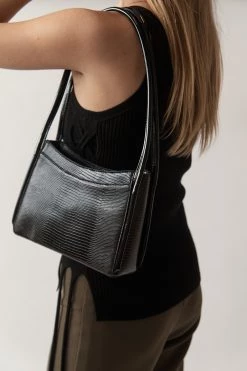 Brie Leon Mila Black Lizard Patent Shoulder Bag
