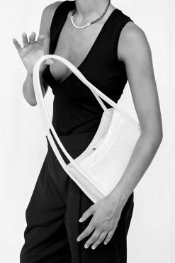 Brie Leon Mila White Matte Croc Patent Shoulder Bag Bags & Wallets