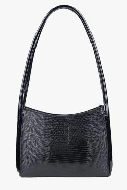 Brie Leon Mila Black Lizard Patent Shoulder Bag