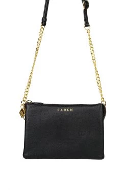 SABEN Bags Tilly's Big Sis Black Multi Pocket Chain Strap Leather Large Clutch Support Local