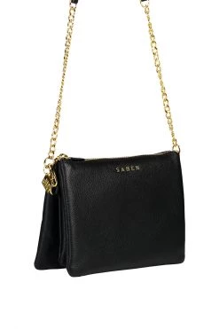 SABEN Bags Tilly's Big Sis Black Multi Pocket Chain Strap Leather Large Clutch Support Local