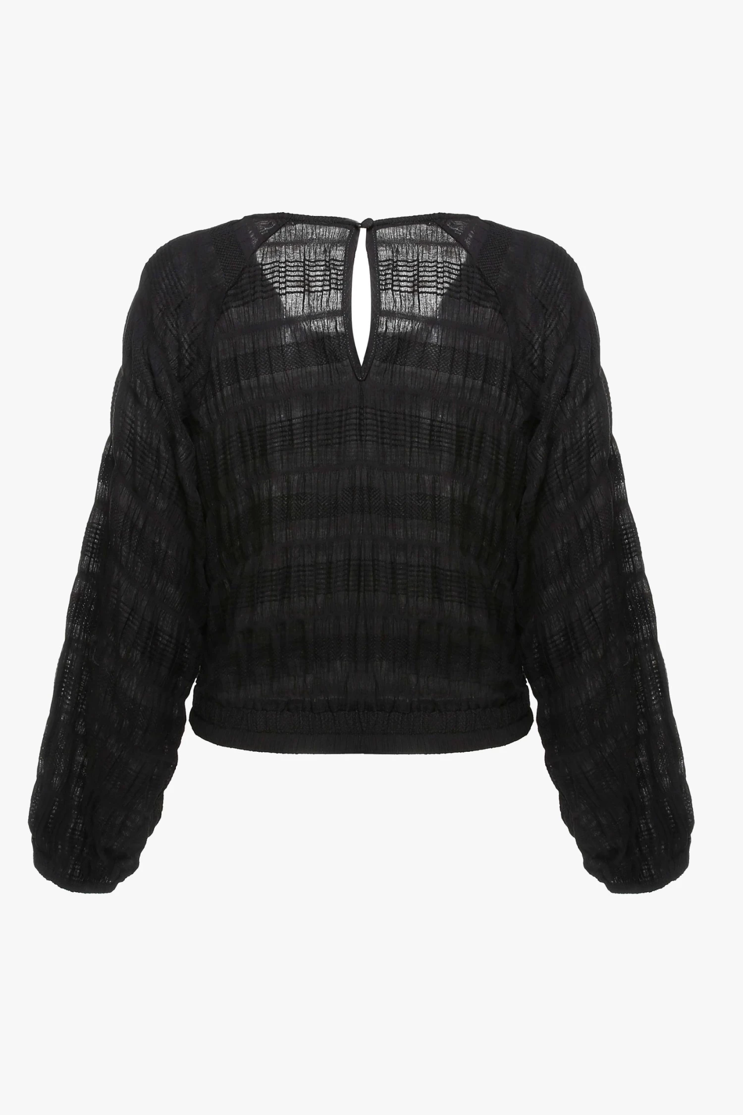 Ivy + Jack Carly Black Shirred Cotton LS Raglan Elastic Hem Crop Top