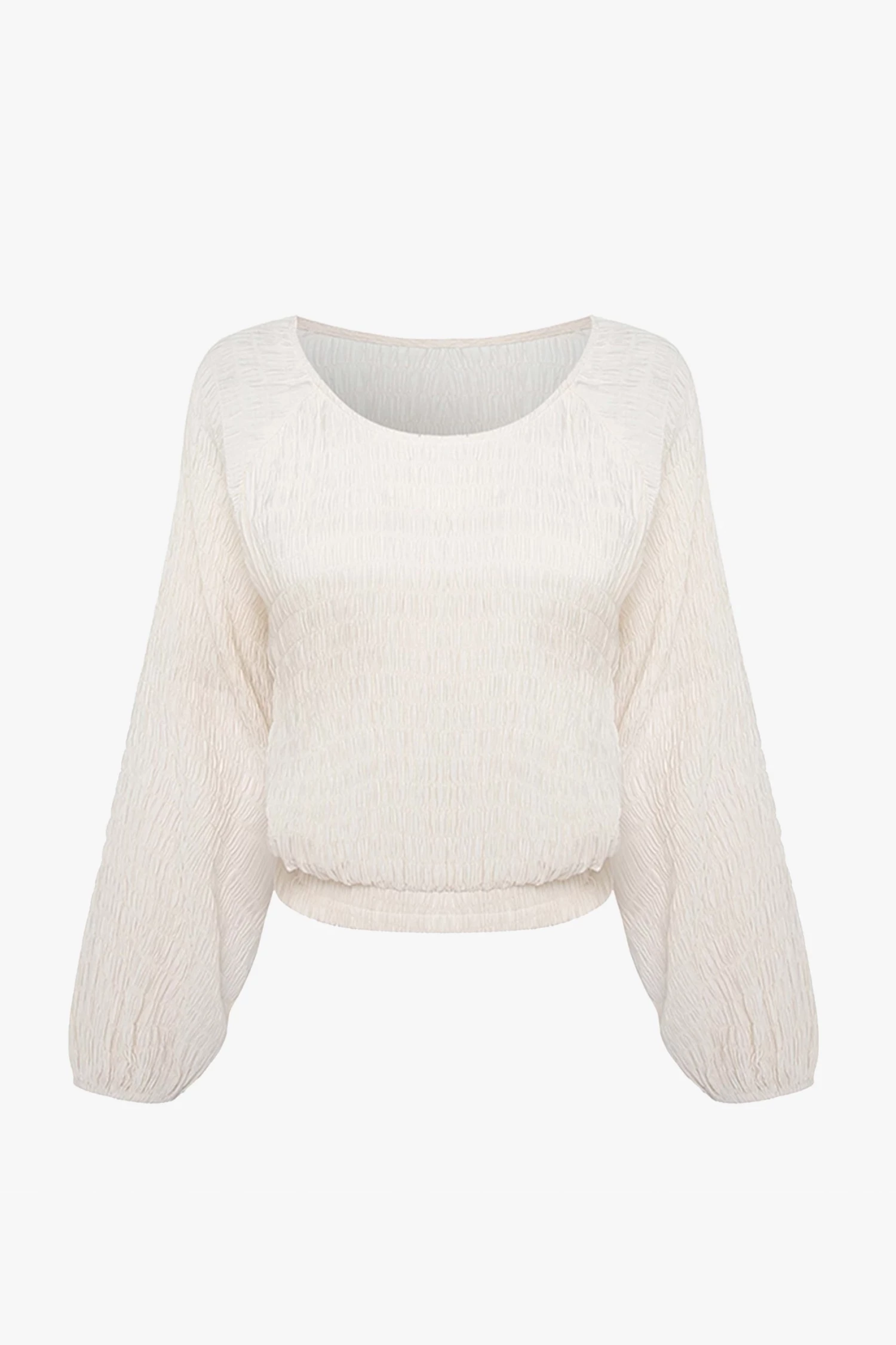 Ivy + Jack Carly Ecru Shirred LS Raglan Elastic Hem Crop Top