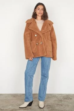 Esmaee Elsewear Toffee Double Breasted Teddy Jacket New In