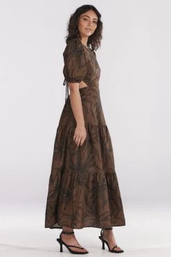 Charlie Holiday Dresses Flores Chocolate Palm Cut Out Maxi Dress