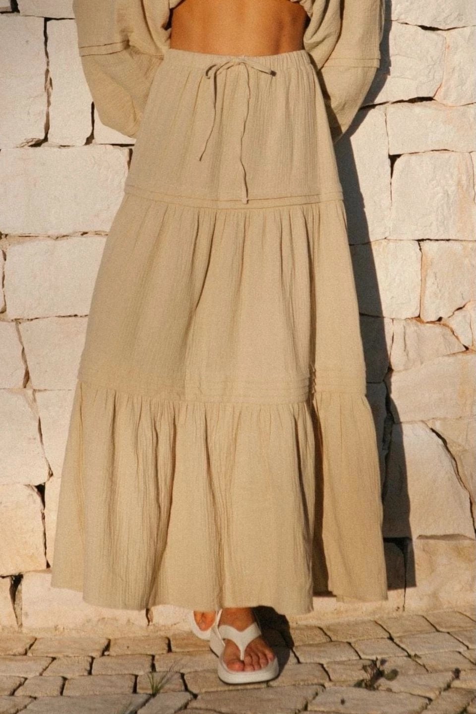 Charlie Holiday Skirts Monica Natural Cotton Tiered Maxi Skirt