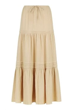 Charlie Holiday Skirts Monica Natural Cotton Tiered Maxi Skirt