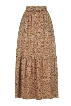 Charlie Holiday Whitney Abstract Brown Animal Tiered Maxi Skirt