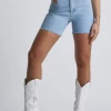 Abrand Jeans A Claudia Cut Off Mid Thigh Walk Away Blue Denim Short