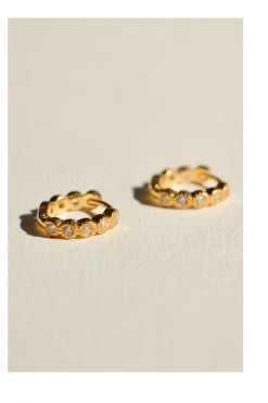 Brie Leon 925 CZ Clear Redondo Pillar Gold Sleeper Earrings Jewellery