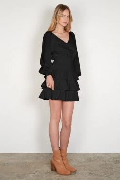 Esmaee Skylar Black Lace LS Mini Dress New In