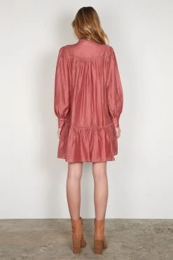 Esmaee New In Mara Berry LS Button Front Mini Dress