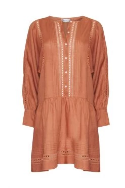 Zoe Kratzmann Douse Linen Russet LS Tiered Mini Dress Dresses