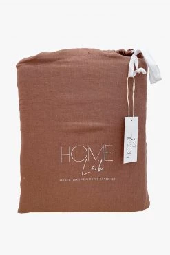 Home Lab 100% French Linen Duvet Cover Set King Chestnut Dusky Rose
