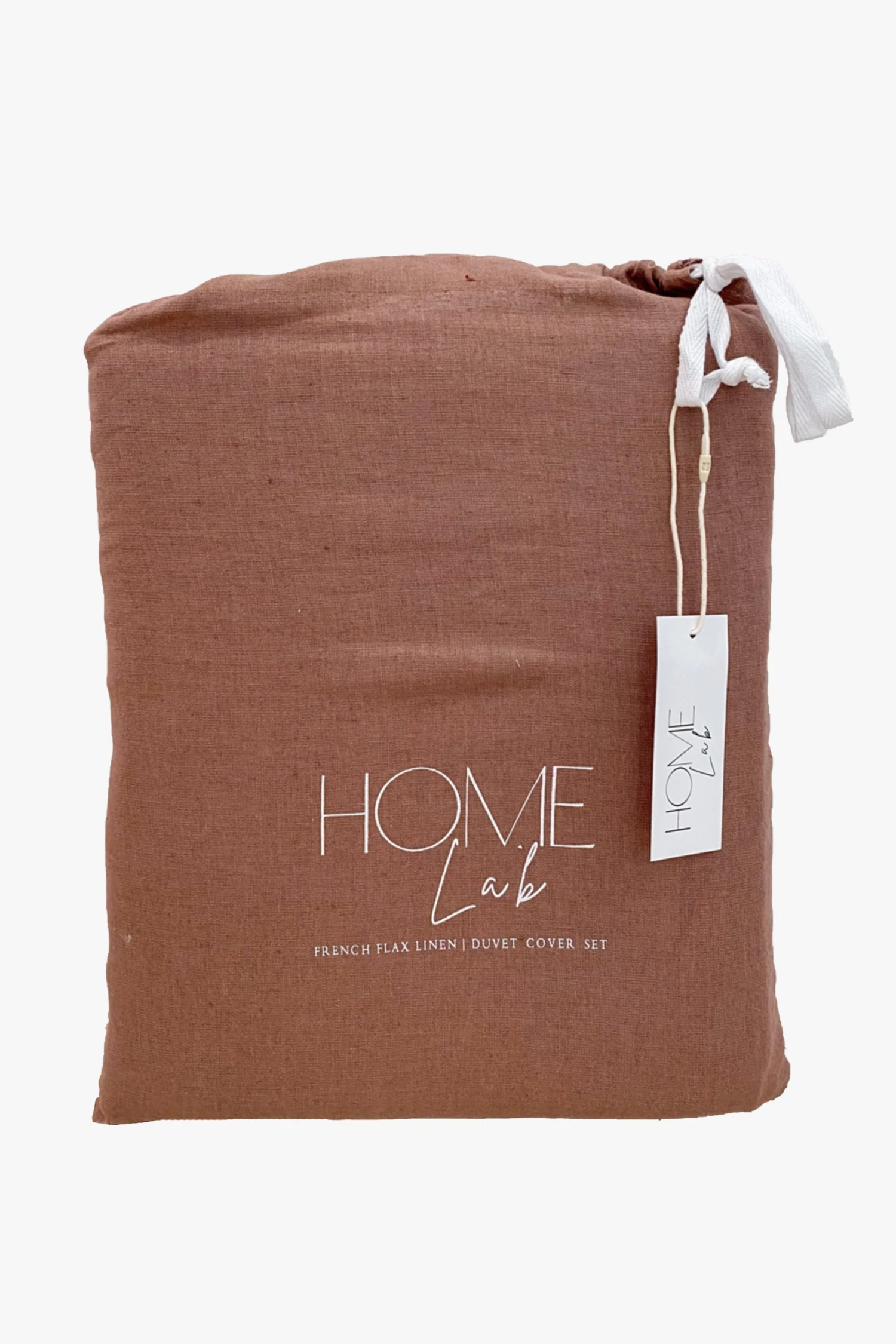 Home Lab 100% French Linen Duvet Cover Set King Chestnut Dusky Rose
