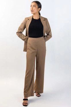 Ivy + Jack Favourite Walnut Textured Plain Stretch Back Wide Leg Pants New In
