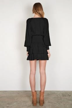 Esmaee Skylar Black Lace LS Mini Dress New In