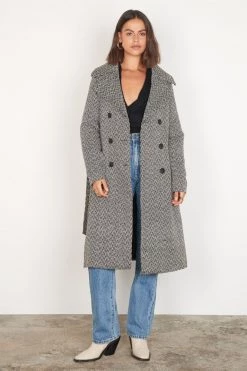 Esmaee Modrian Black White Herringbone Coat New In