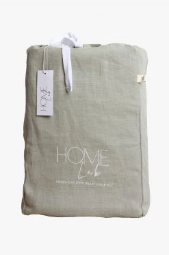 Home Lab 100% French Linen Duvet Cover Set King Sage