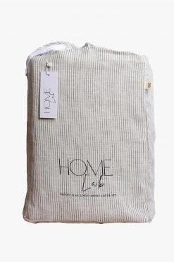 Home Lab 100% French Linen Duvet Cover Set King Charcoal Pinstripe