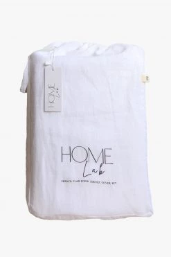 Home Lab 100% French Linen Duvet Cover Set King White The Edit