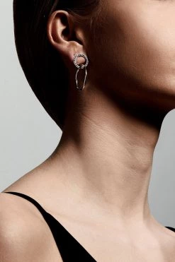 Pilgrim Garcelle Double Circle Silver Plated Stud Earrings With Crystals Jewellery