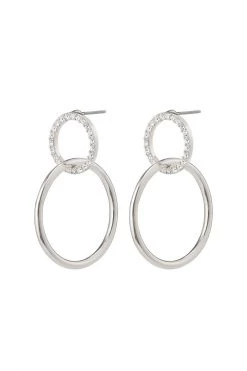 Pilgrim Garcelle Double Circle Silver Plated Stud Earrings With Crystals Jewellery