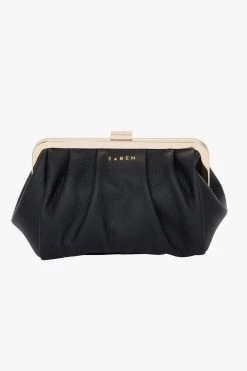 SABEN Bags Gigi Black Leather Vintage Small Frame Bag With Gold Clasp Event-wear Edit