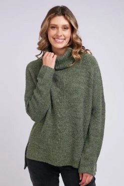 Foxwood Willow Cowl Khaki Roll Neck Knit Jumper New In