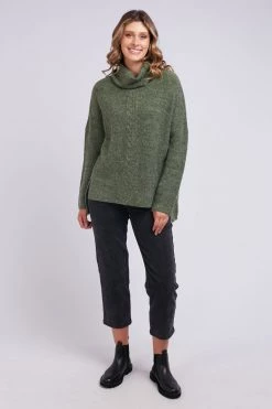 Foxwood Willow Cowl Khaki Roll Neck Knit Jumper New In