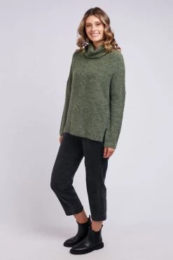 Foxwood Willow Cowl Khaki Roll Neck Knit Jumper New In