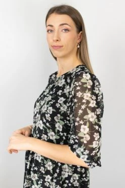 Among The Brave Lucid Garden Midnight Sheer Puff Sleeve Tiered Maxi Dress New In