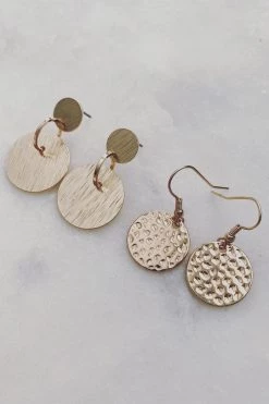 Flo Gives Back 15% To Women In Need Jewellery Etched Disc Gold Earrings