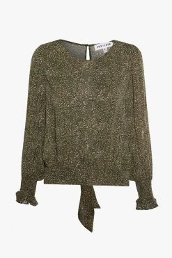 Ivy + Jack Grace Khaki Ditsy LS Back Hem Tie Top Tops & Tees