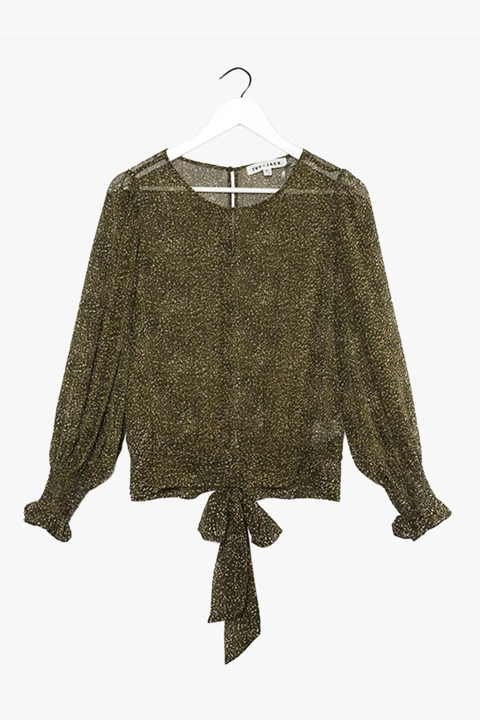 Ivy + Jack Grace Khaki Ditsy LS Back Hem Tie Top Tops & Tees