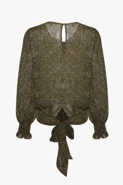 Ivy + Jack Grace Khaki Ditsy LS Back Hem Tie Top Tops & Tees