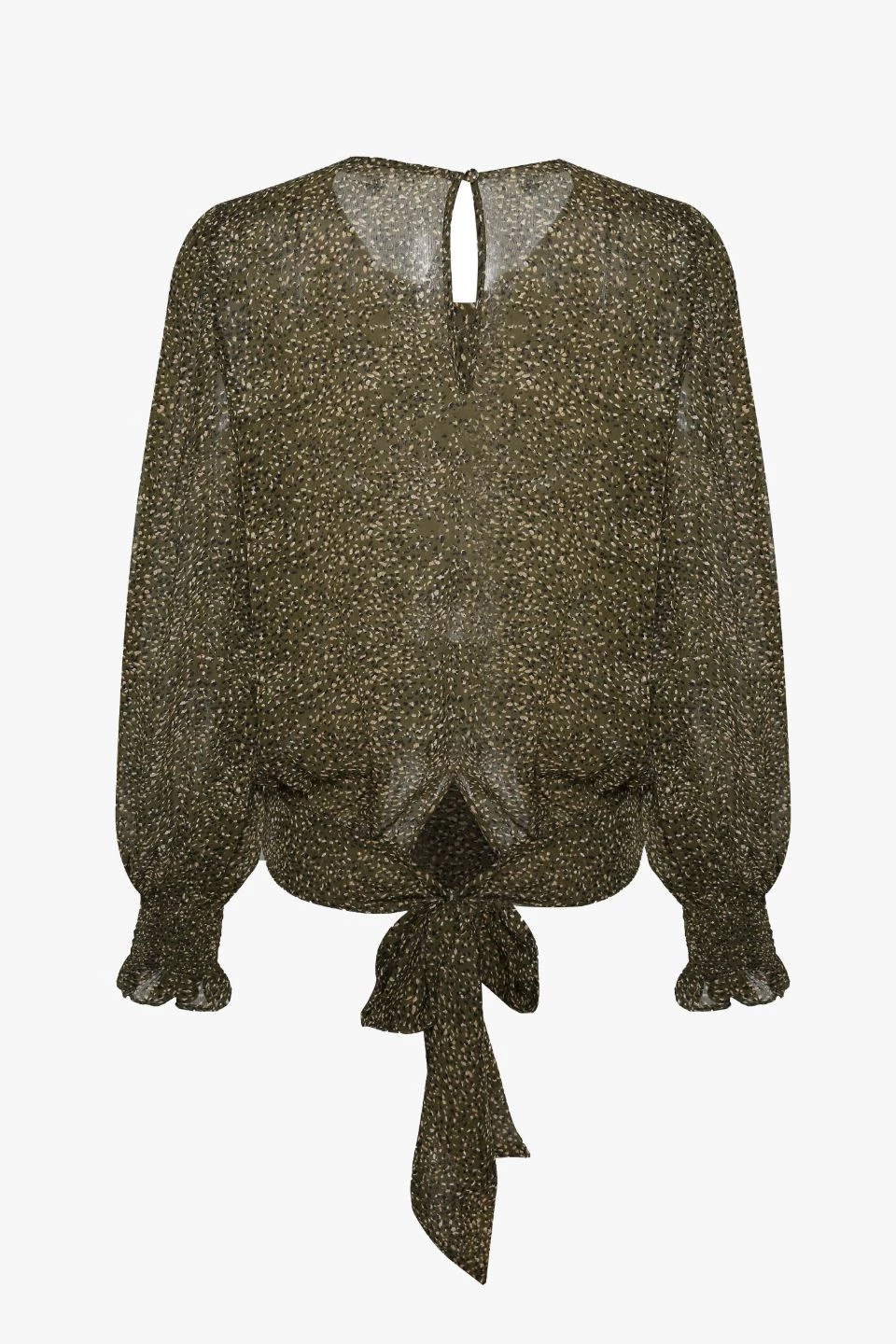 Ivy + Jack Grace Khaki Ditsy LS Back Hem Tie Top Tops & Tees