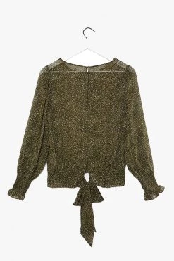 Ivy + Jack Grace Khaki Ditsy LS Back Hem Tie Top Tops & Tees